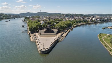 German corner with the equestrian statue of Emperor Wilhelm at the confluence of the Rhine and Moselle rivers in Koblenz