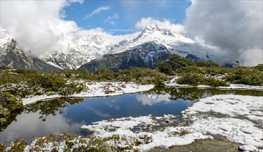 Small mountain lake with reflection