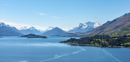 View towards Glenorchy on lake with mountains