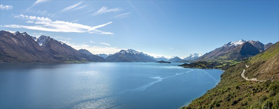 View towards Glenorchy on lake with mountains