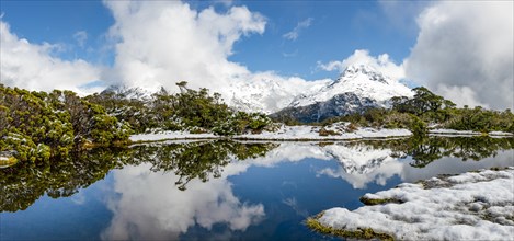 Small mountain lake with reflection