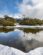 Small mountain lake with reflection