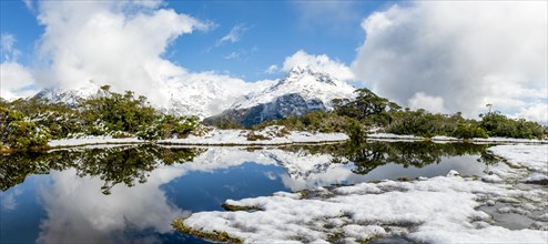 Small mountain lake with reflection