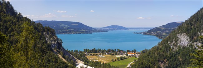 Panoramic view of Weissenbach am Attersee and Steinbach am Attersee