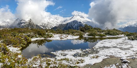 Small mountain lake with reflection