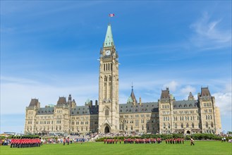 Changing of the guard in front of the Canadian Parliament Building Centre Block