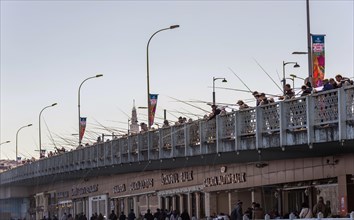 Many anglers on Galata Bridge