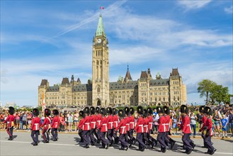 Changing of the guard in front of the Canadian Parliament Building Centre Block