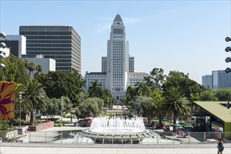 Grand Park with Los Angeles City Hall in the center