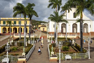 Plaza Mayor with the Museo Romantico on the left and the Iglesia de la Santisima Trinidad on the right