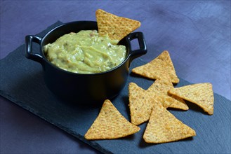 Guacamole in potty and tortilla chips