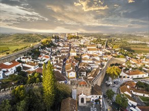Aerial view of Obidos with historic city wall