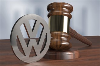 Judge's hammer and VW logo