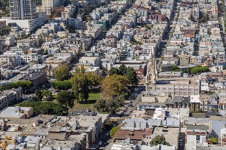 View of houses with Saints Peter and Paul Church and Washington Square