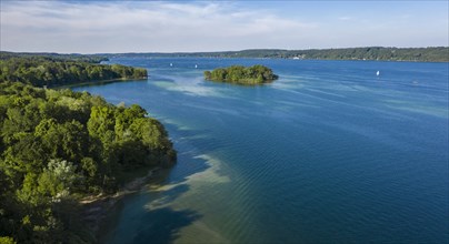 Aerial view of the Rose Island in Lake Starnberg