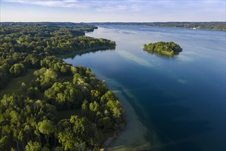 Aerial view of the Rose Island in Lake Starnberg
