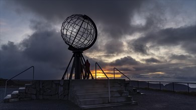 Globe at the North Cape at sunset