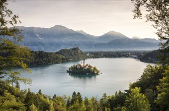 Lake Bled with the island Blejski Otok with St. Mary's Church