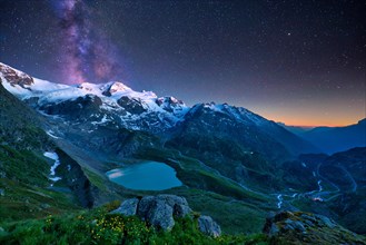 Starry sky with milky way at Sustenpass