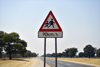 Road sign warns of pedestrians