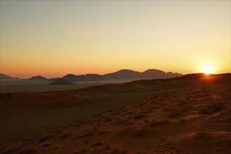 Landscape at sunset at the edge of the Namib Desert