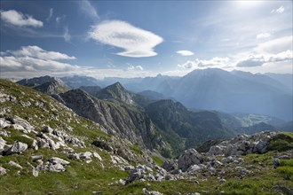 View from Schneibstein to Watzmann and the mountains of the National Park Berchtesgaden