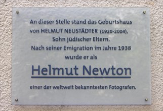 Commemorative plaque by Helmut Newton