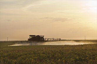 Tractor Sprays Pesticide on Cotton Fields near Luis Eduardo Magalhaes