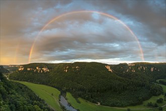Rainbow at sunset over the upper Danube valley