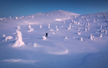 Exploring real winter wonderland. Mount Kandalaksha. Arctic region. Murmansk