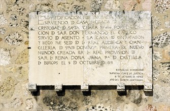 Commemorative plaque city anniversary 500 years Stanto Domingo