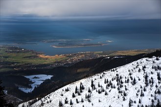 Chiemsee in winter seen from Kampenwand