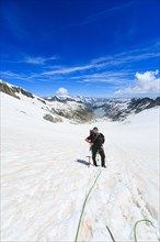 Mountaineer on the Oberaar glacier