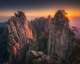 Beautiful sunrise in mount Huangshan. It's a UNESCO World heritage site and one of China's major tourist destinations. Anhui province