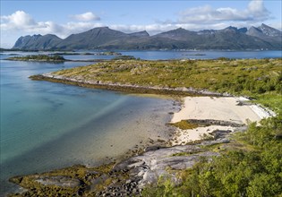 Bay with white sandy beach and Nordic vegetation