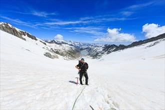 Mountaineer on the Oberaar glacier