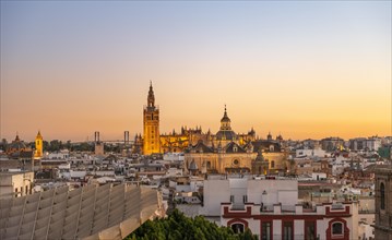 View from Metropol Parasol over the city at sunset