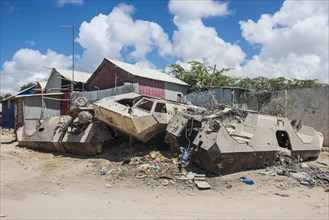 Destroyed tanks in the streets of Mogadishu