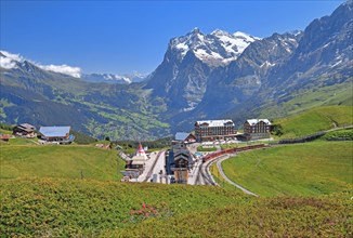 Kleine Scheidegg with Jungfrau Railway and Wetterhorn over Grindelwald