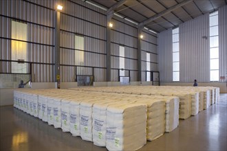 Stacks of cotton at the warehouse in Mato Grosso state