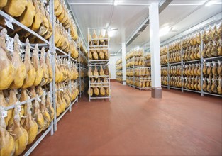 Storage room with raw ham