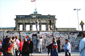 Tourists at the Berlin Wall and Brandenburg Gate