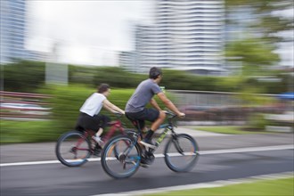 Cyclists on the bicycle path on Balboa Avenue