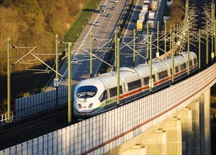 ICE train of Deutsche Bahn AG runs on the high speed line Cologne-Frankfurt