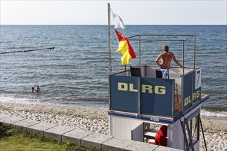 Beach guard observes two bathers