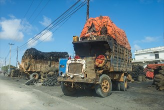 Wrack of a truck still transporting coal on the coal market of Mogadishu