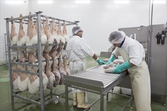 Quality control workers for cured ham