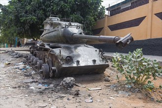 Destroyed tank in the streets of Mogadishu