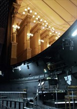 Conductor's desk in the hidden orchestra pit with view from the hall in the Richard Wagner Festival Theatre