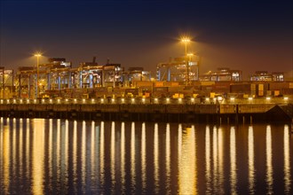 Illuminated container port Burchardkai at night